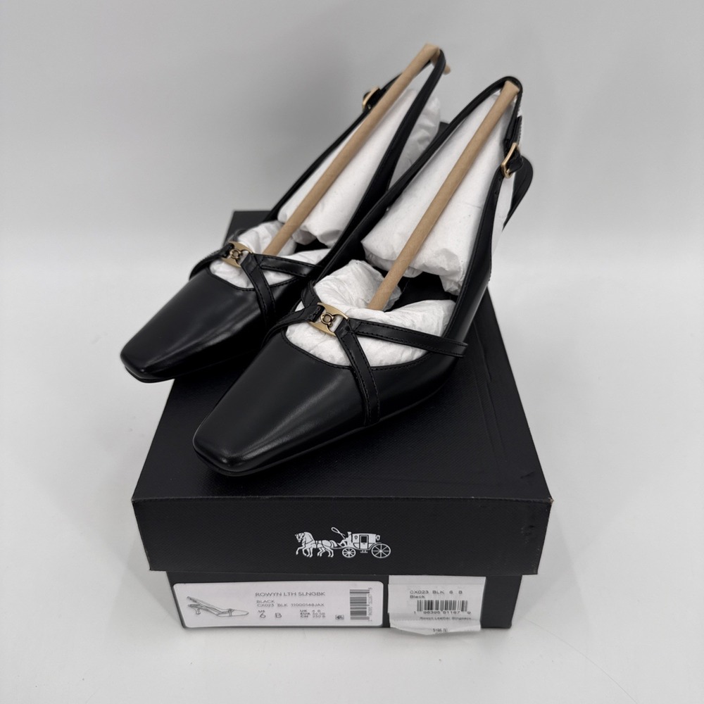 Coach Women's Black Rowyn Leather Slingback Pumps Heels Size 6B Classic NEW